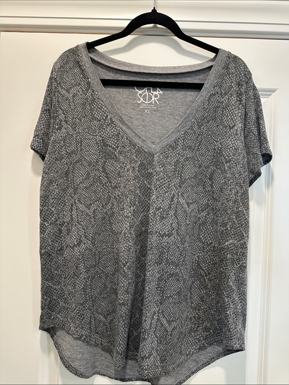 Chaser Gray V-Neck Short Sleeve Tee with Subtle Snake Print